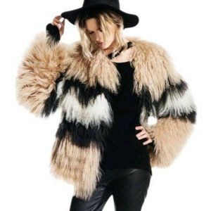 PAM & GELA Mongolian Lamb Fur Colorblock Jacket